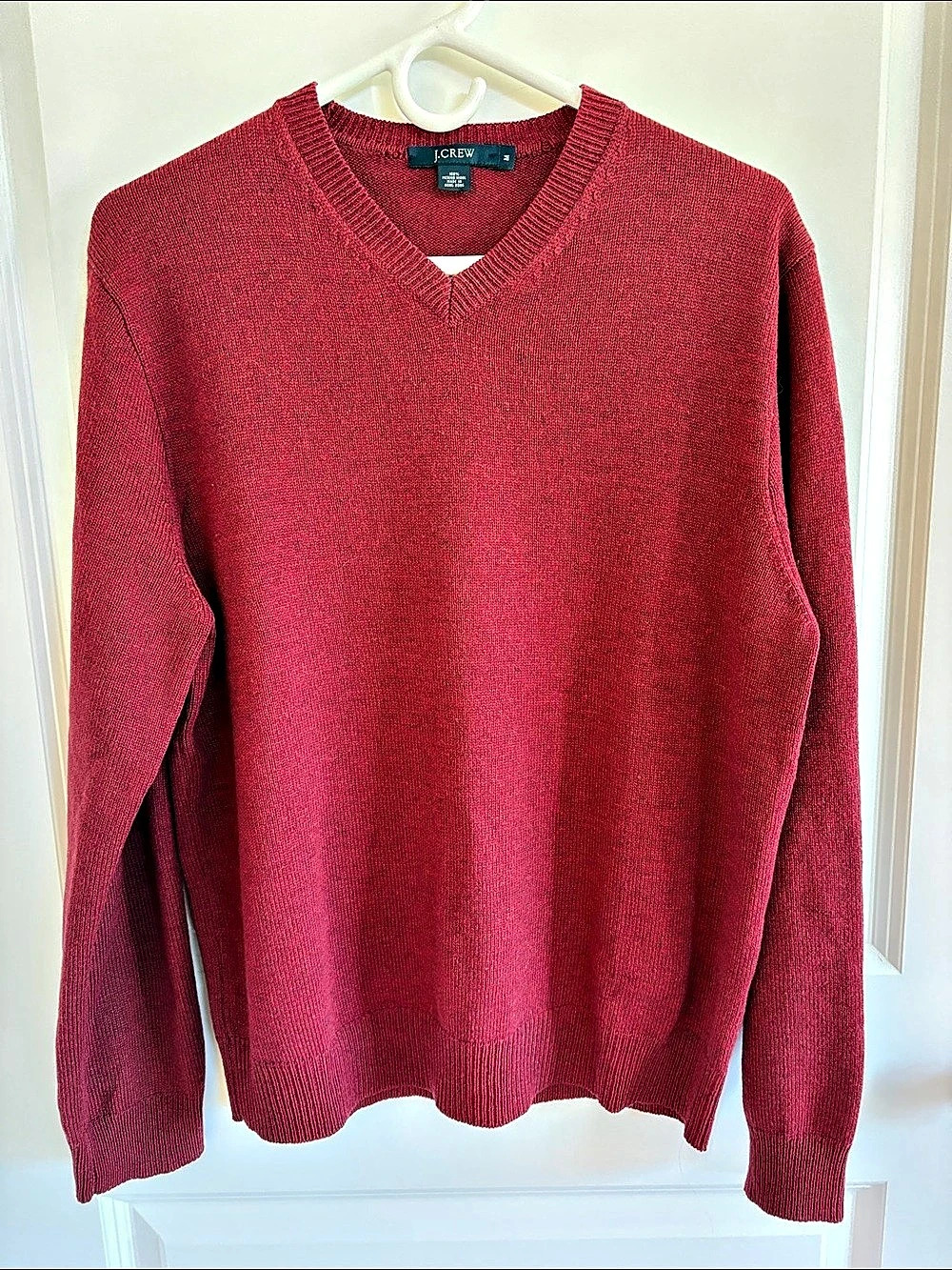 J.Crew Men’s Merino Wool V-Neck Sweater Red Medium